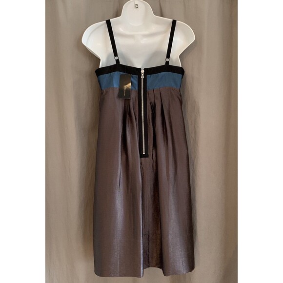 BCBG MAXAZRIA Color block Metallic Pleated Sleeveless Dress Pockets Size 6 NWT - Picture 2 of 12